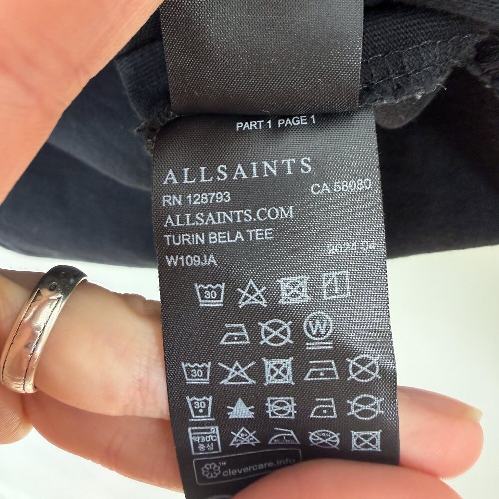 AllSaints Tiger Turin Bela Black + White Women's Baby Tee - Size Large - Picture 7 of 8